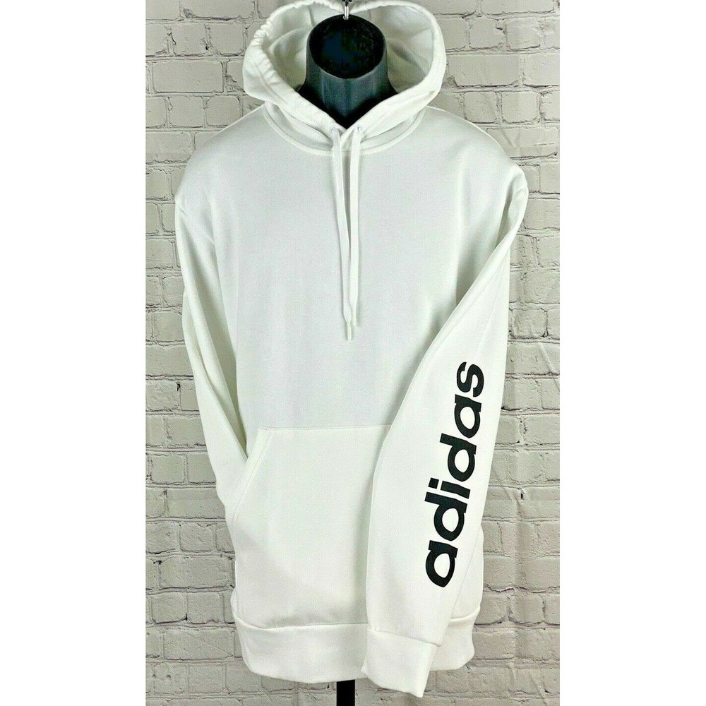 Adidas Men's Large White Kangaroo Pocket Hoodie - Cozy Cotton Blend